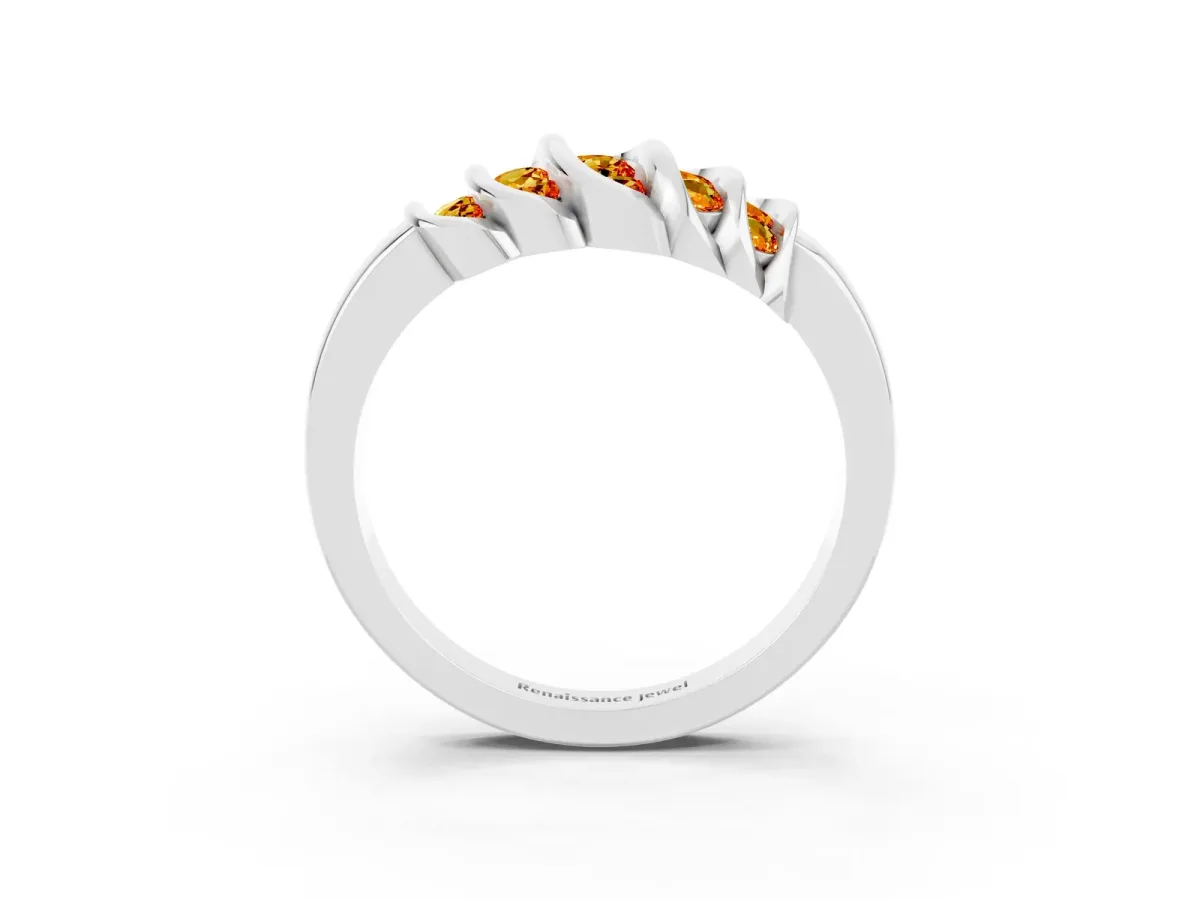 Round Citrine Multi-Row Crossover Band Platinum