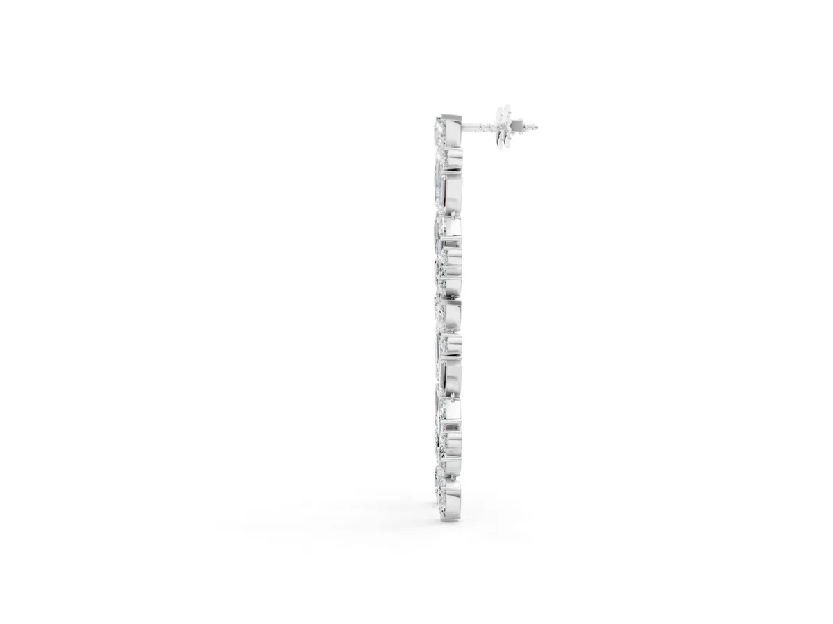 Pear, Emerald, and Round Diamond Linear Drop Earrings Silver