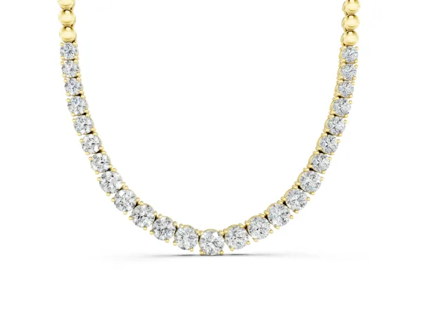 Round Diamond Tennis Necklace with Prong Setting and Bead Chain Yellow gold