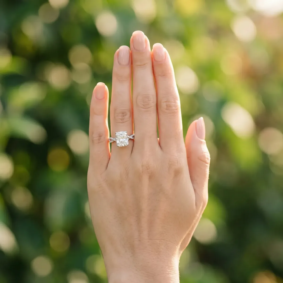 Radiant Cut Solitaire Twisted Pave Band with Four-Prong Setting Platinum