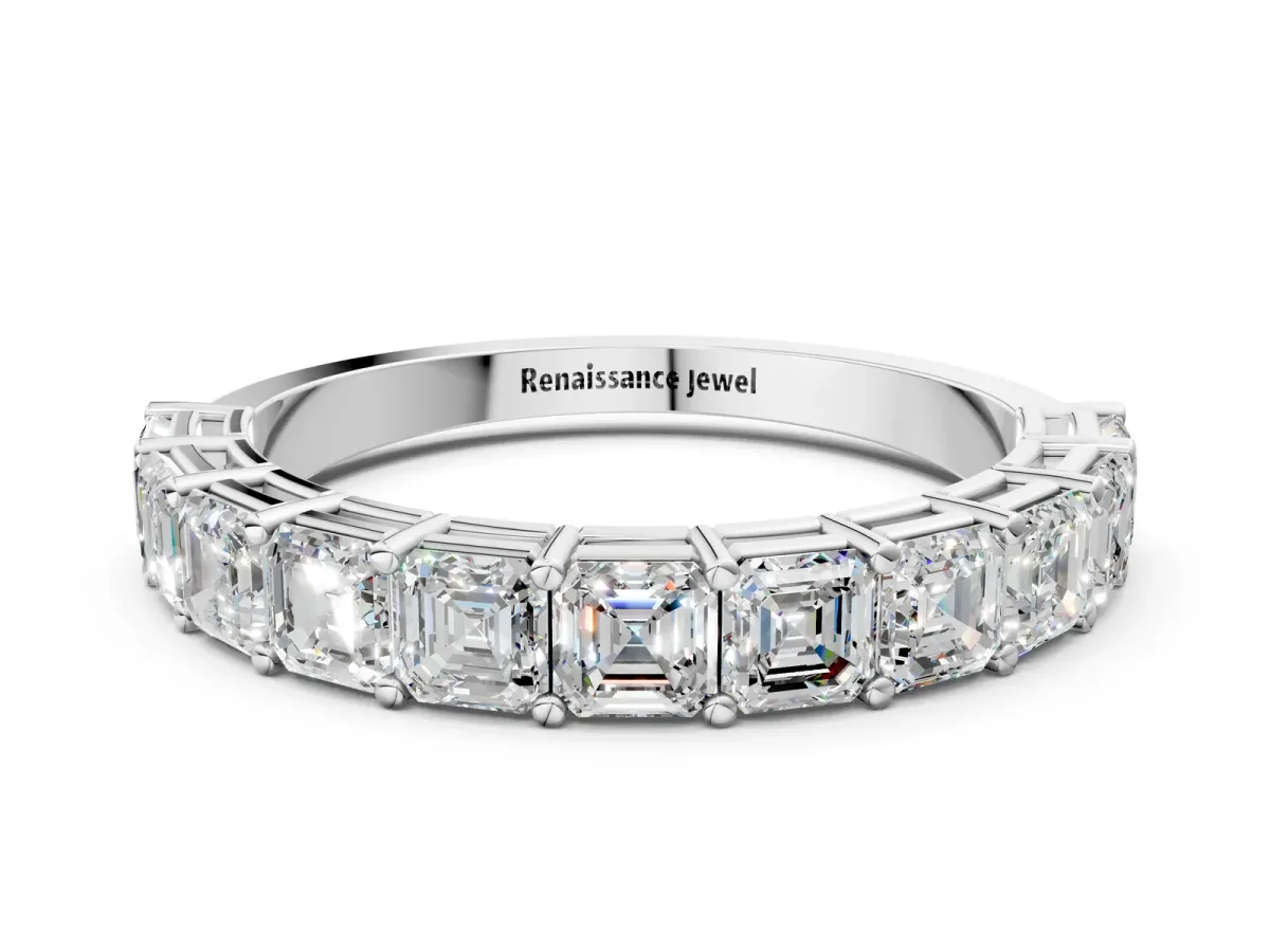 Asscher Cut Half Eternity Band with Shared Prong Setting Platinum