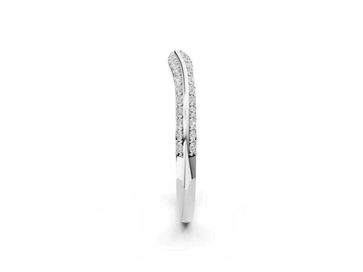 Pavé Round Diamond Wave Band with Shared Prong Setting Platinum