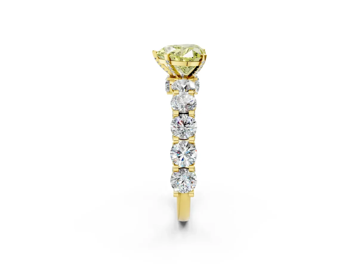 Fancy Yellow Heart Cut Diamond Side Stone Engagement Ring with Four-Prong Setting Yellow gold