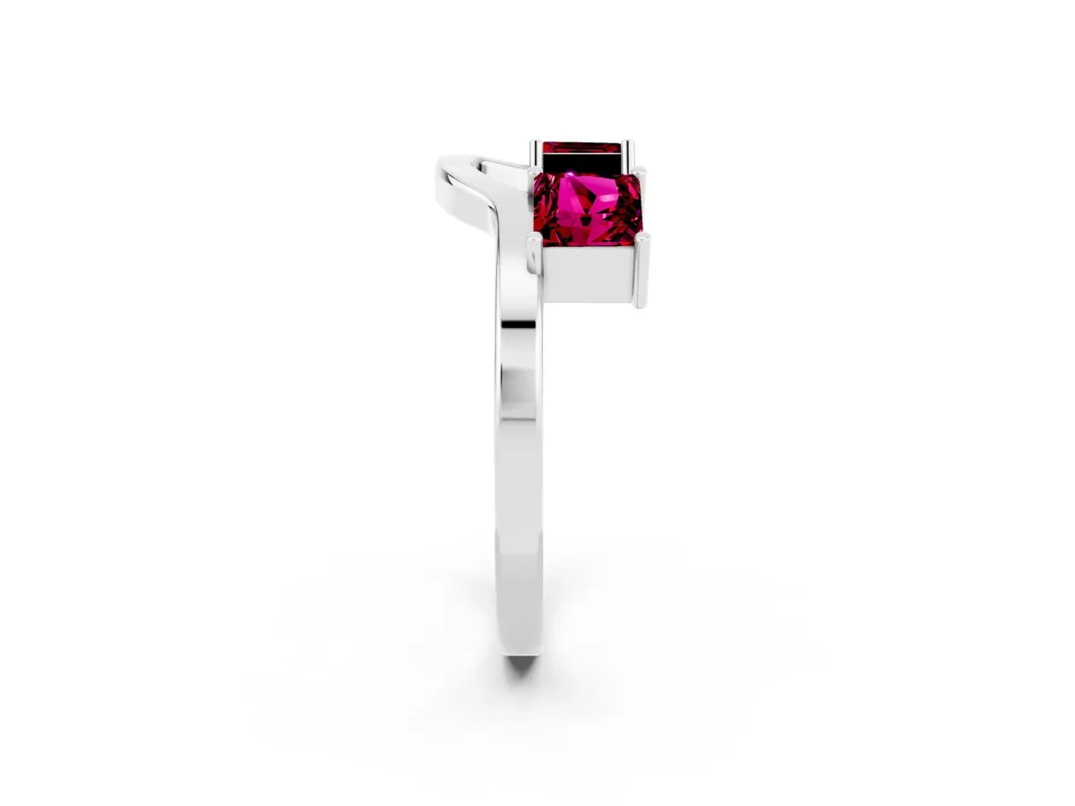 Princess Cut Garnet Two-Stone Open Band Ring with Four-Prong Setting Silver