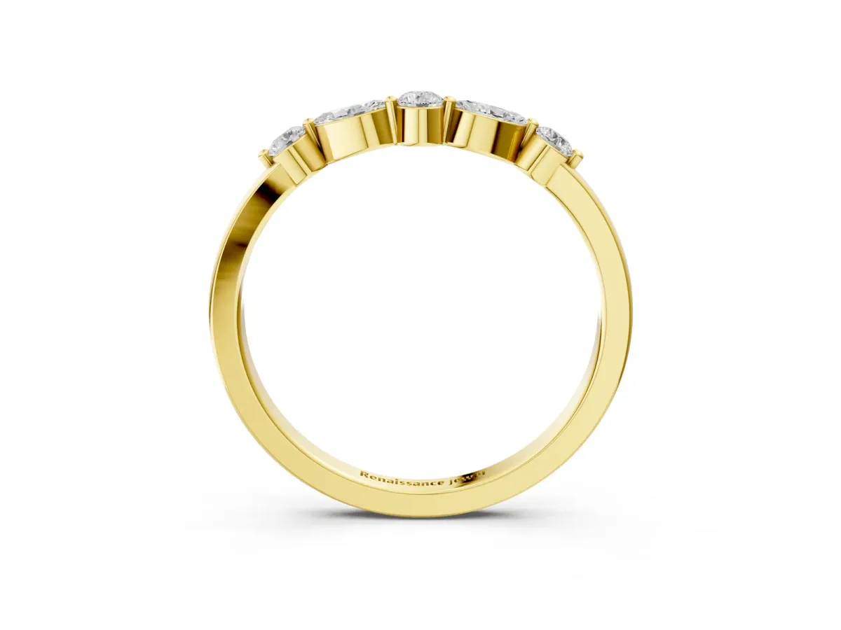 Round and Marquise Diamond Half Eternity Band with Prong Setting Yellow gold