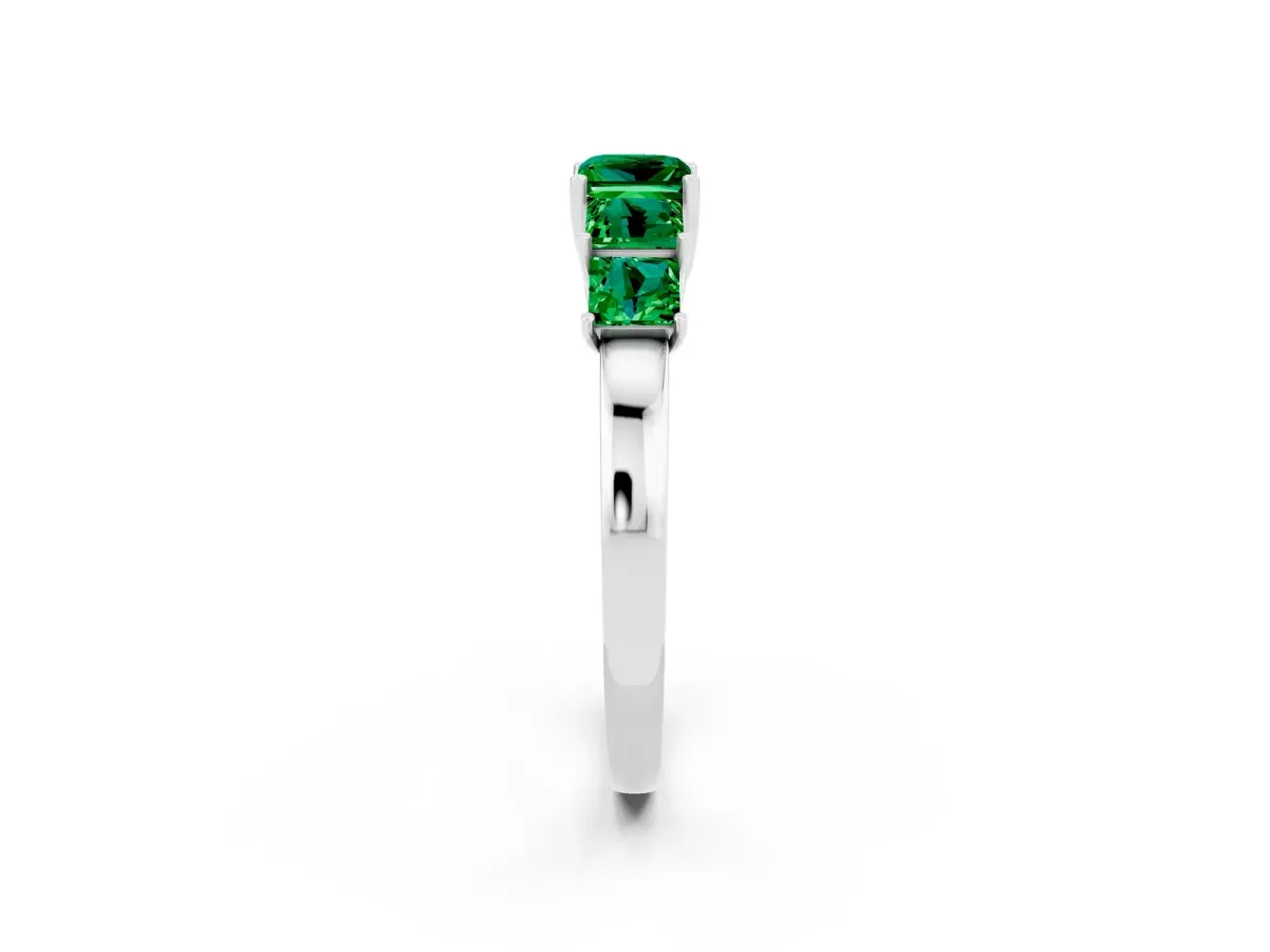 Princess Cut Five-Stone Emerald Ring with Classic Prong Setting Silver