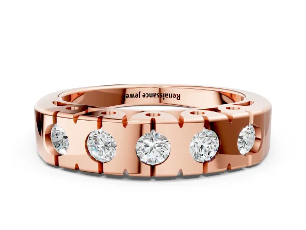 Channel Set Round Diamond Flat Band with Prong Setting Rose gold