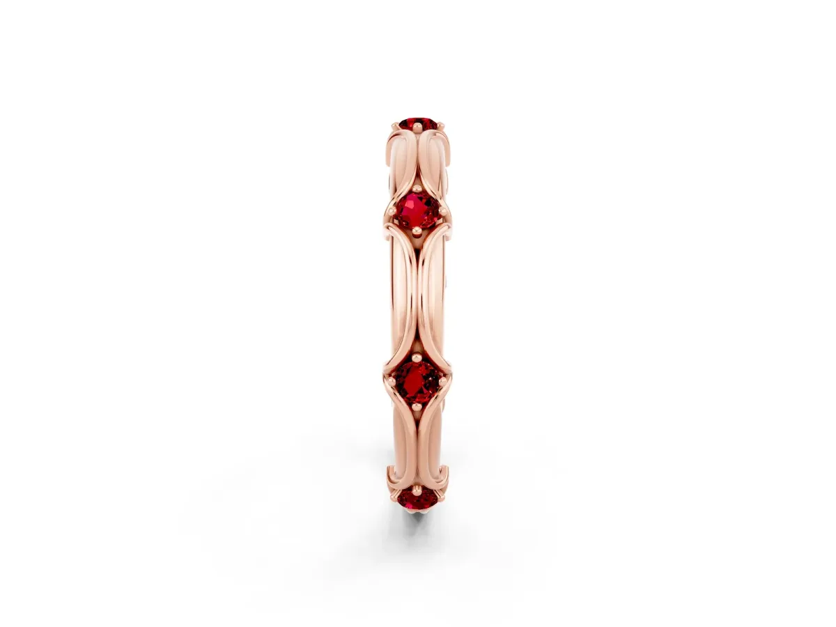 Round Ruby Prong Set Milgrain Eternity Band Rose gold