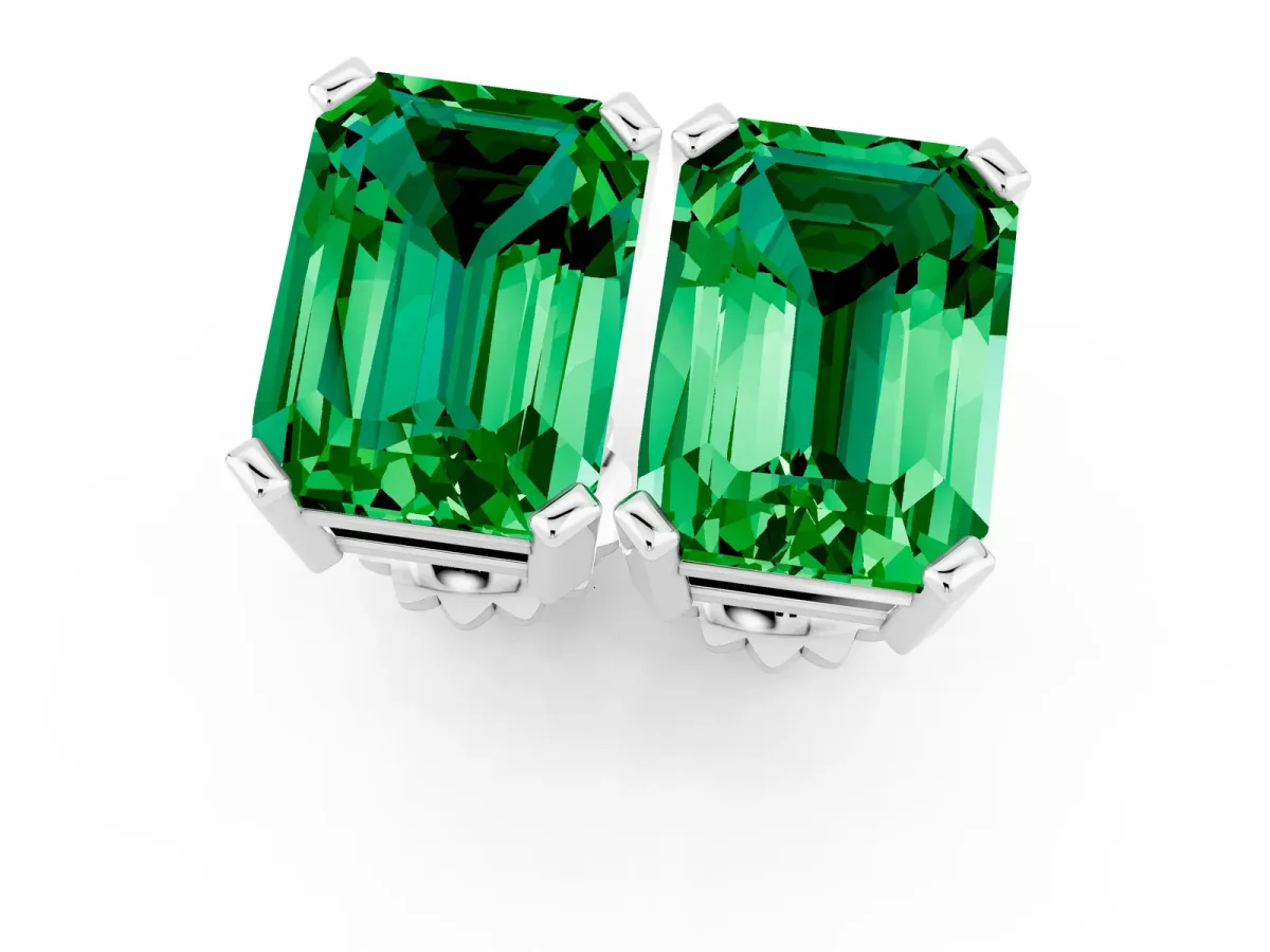 Emerald Cut Emerald Stud Earrings Platinum