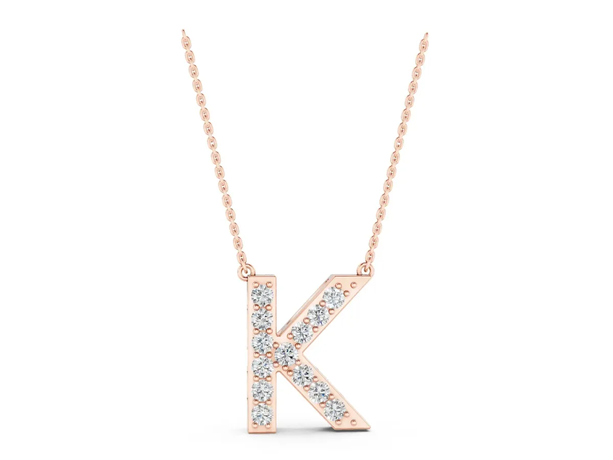 Pavé Round Prong Set Initial Pendant Rose gold