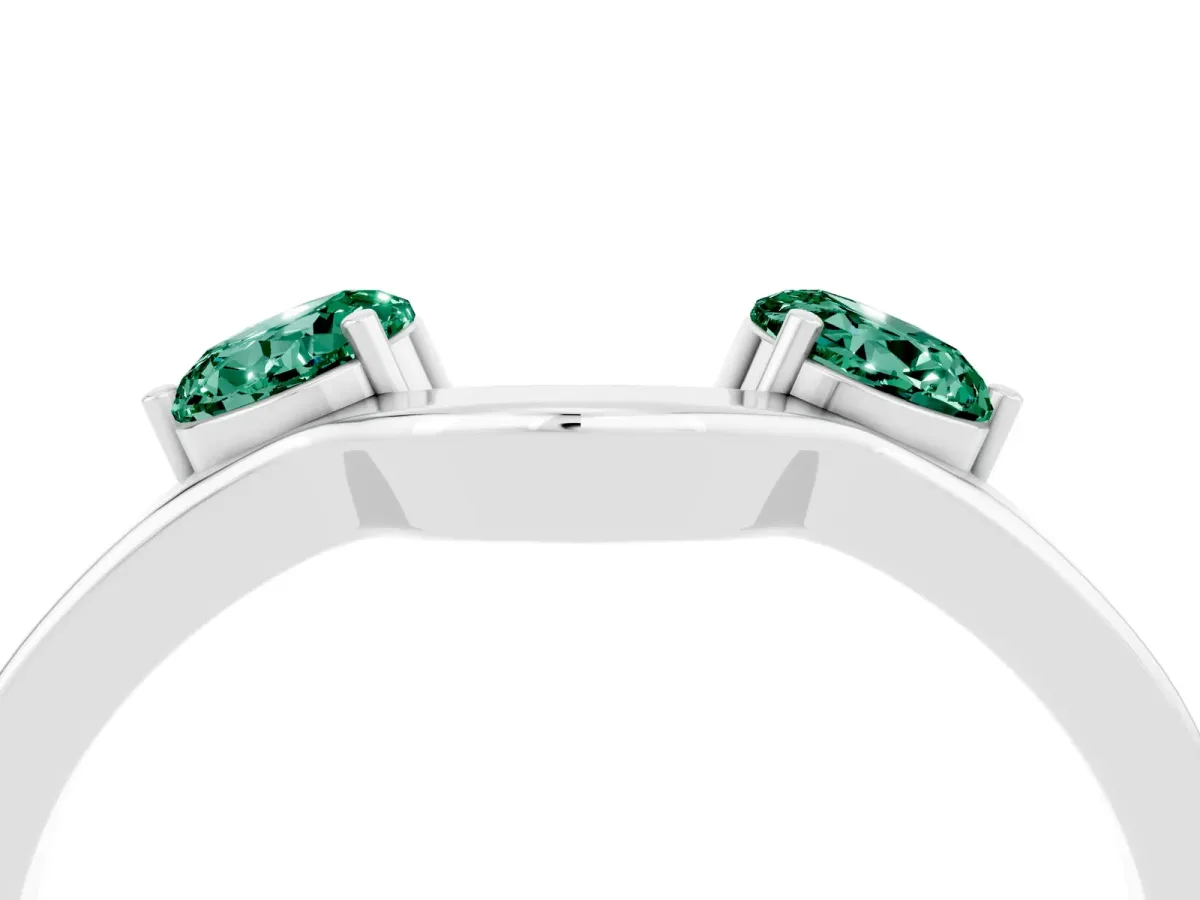 Dual Round Green Sapphire Open Band Ring with Prong Setting Silver