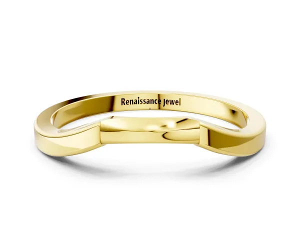 Contoured Solitaire Round Bezel Set Wedding Band Yellow gold
