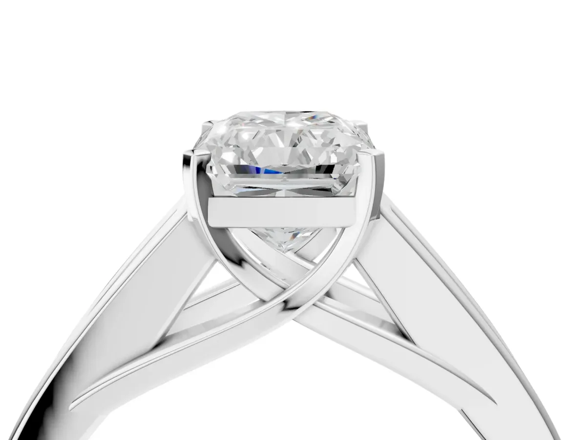 Radiant Cut Cut Channel Set Solitaire Ring with Four-Prong Setting Platinum