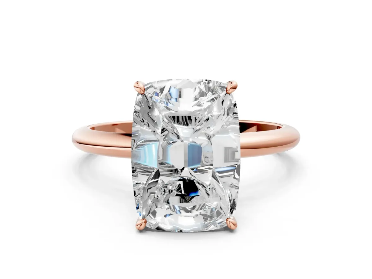 Old Mine Elongated Cushion Diamond Classic Band Four Prong Solitaire Ring Rose gold
