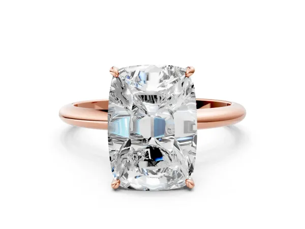 Old Mine Elongated Cushion Diamond Classic Band Four Prong Solitaire Ring Rose gold
