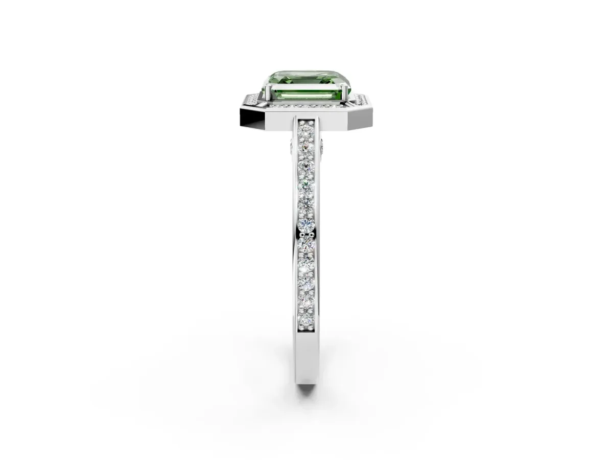 Fancy Green Asscher Cut Cut Halo Pave Split Shank Prong Setting Ring Platinum