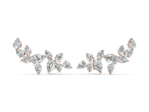 Pear Diamond Curved Cluster Climber Earrings Rose gold