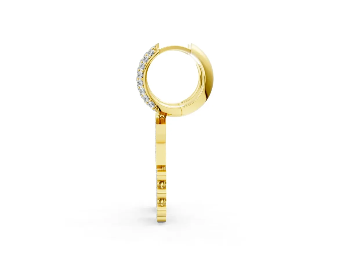 Round Diamond Initial K Huggie Hoop Earrings Yellow gold