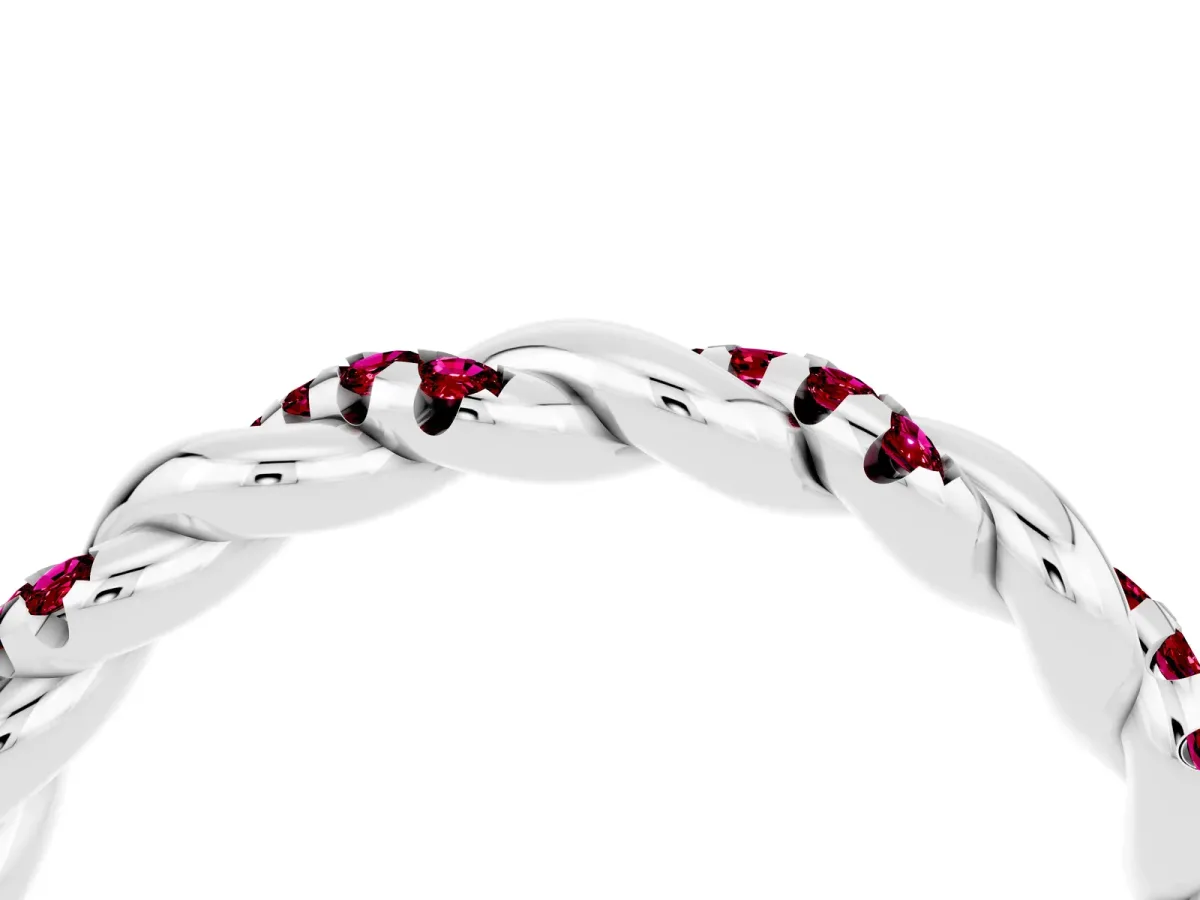 Twisted Pavé Round Garnet Eternity Band Silver