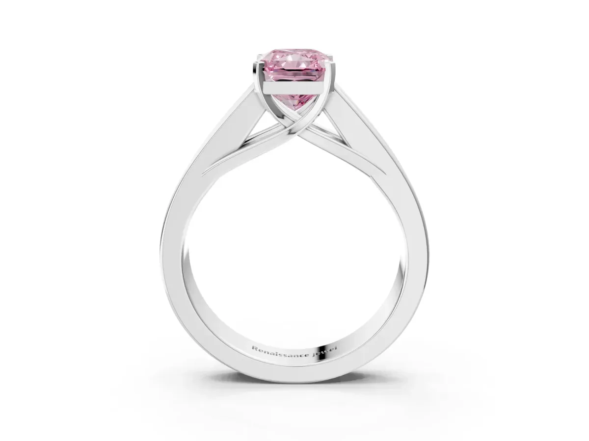 Fancy Pink Radiant Cut Cut Channel Set Solitaire Ring with Four-Prong Setting Platinum