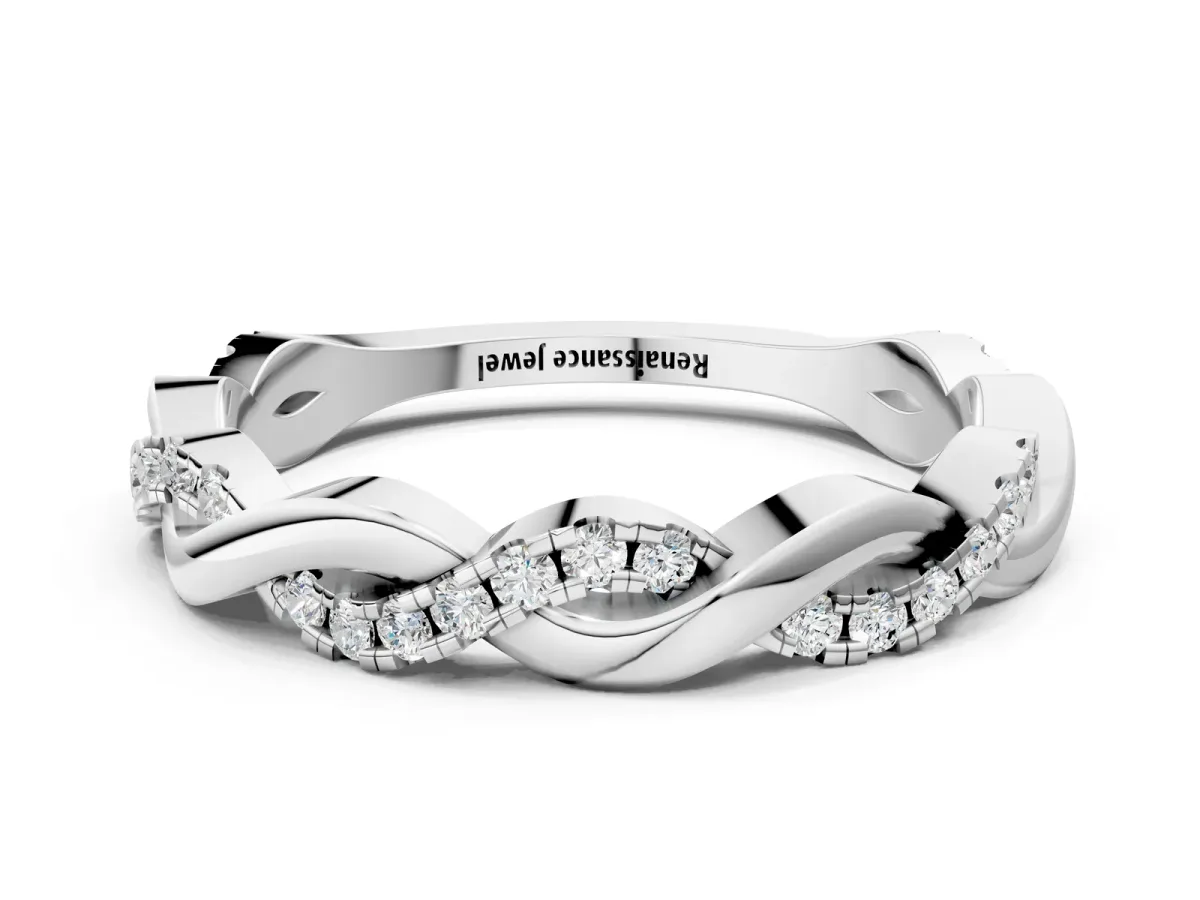 Round Diamond Twist Eternity Band with Pavé Setting Silver