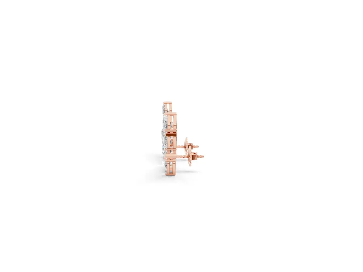 Pear Diamond Curved Cluster Climber Earrings Rose gold