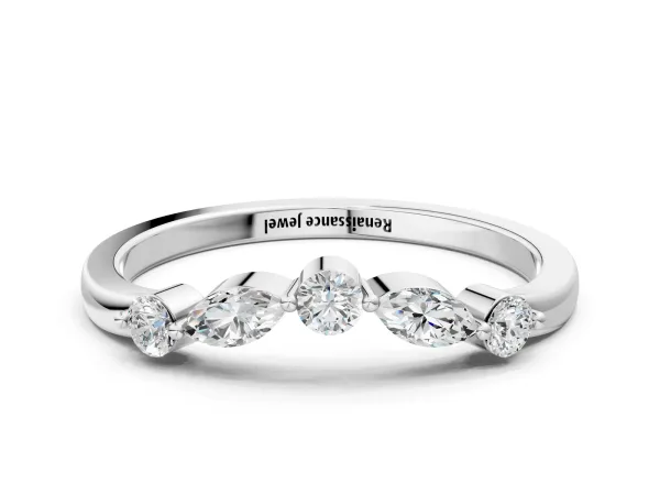 Round and Marquise Diamond Half Eternity Band with Prong Setting Platinum