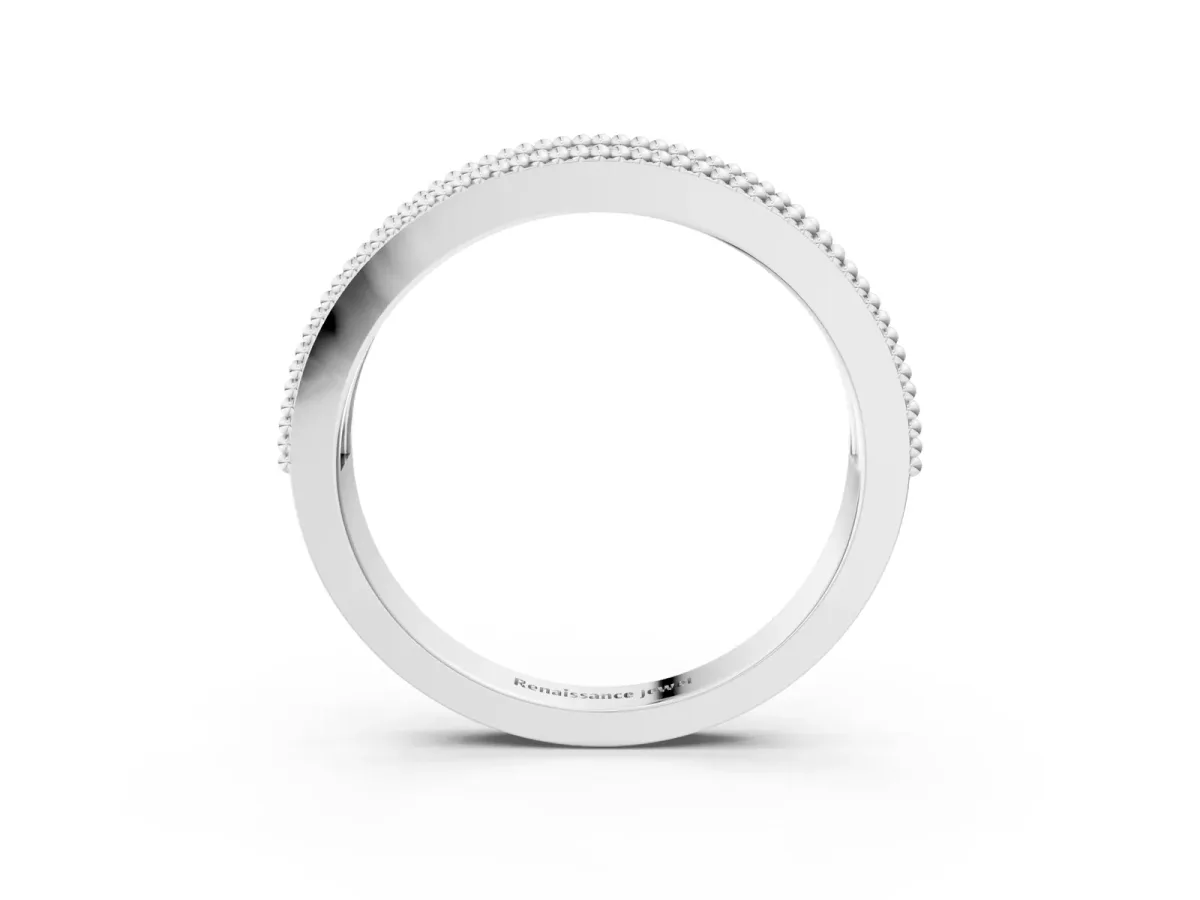 Round Diamond Twist Milgrain Band with Bezel Setting White gold