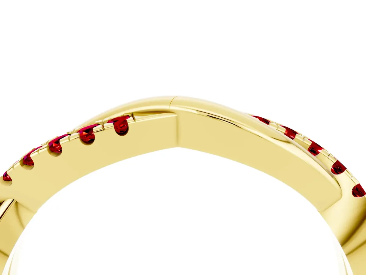 Round Ruby Twisted Infinity Band with Prong Setting Yellow gold