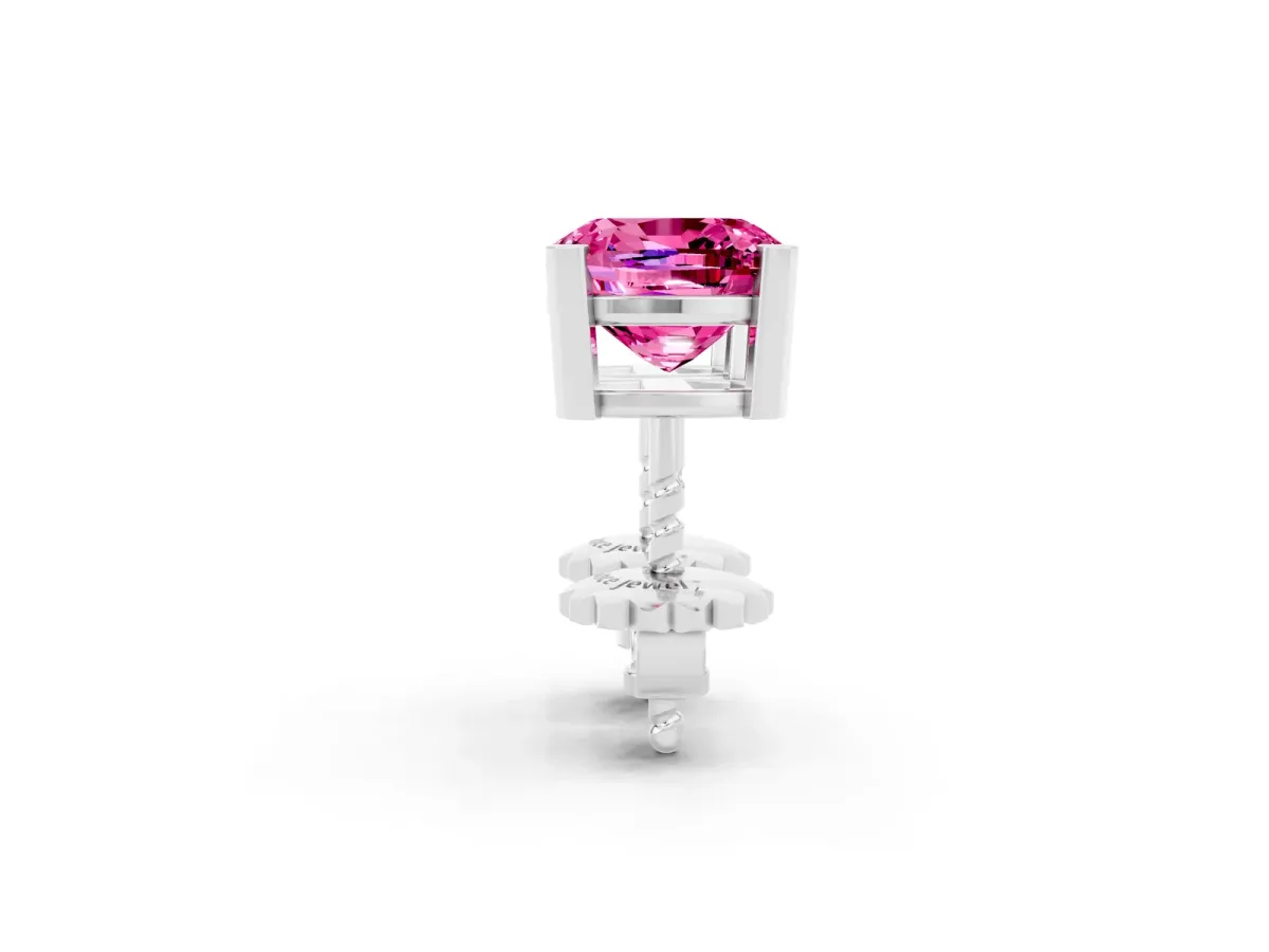 Cushion Cut Pink Sapphire Stud Earrings Silver