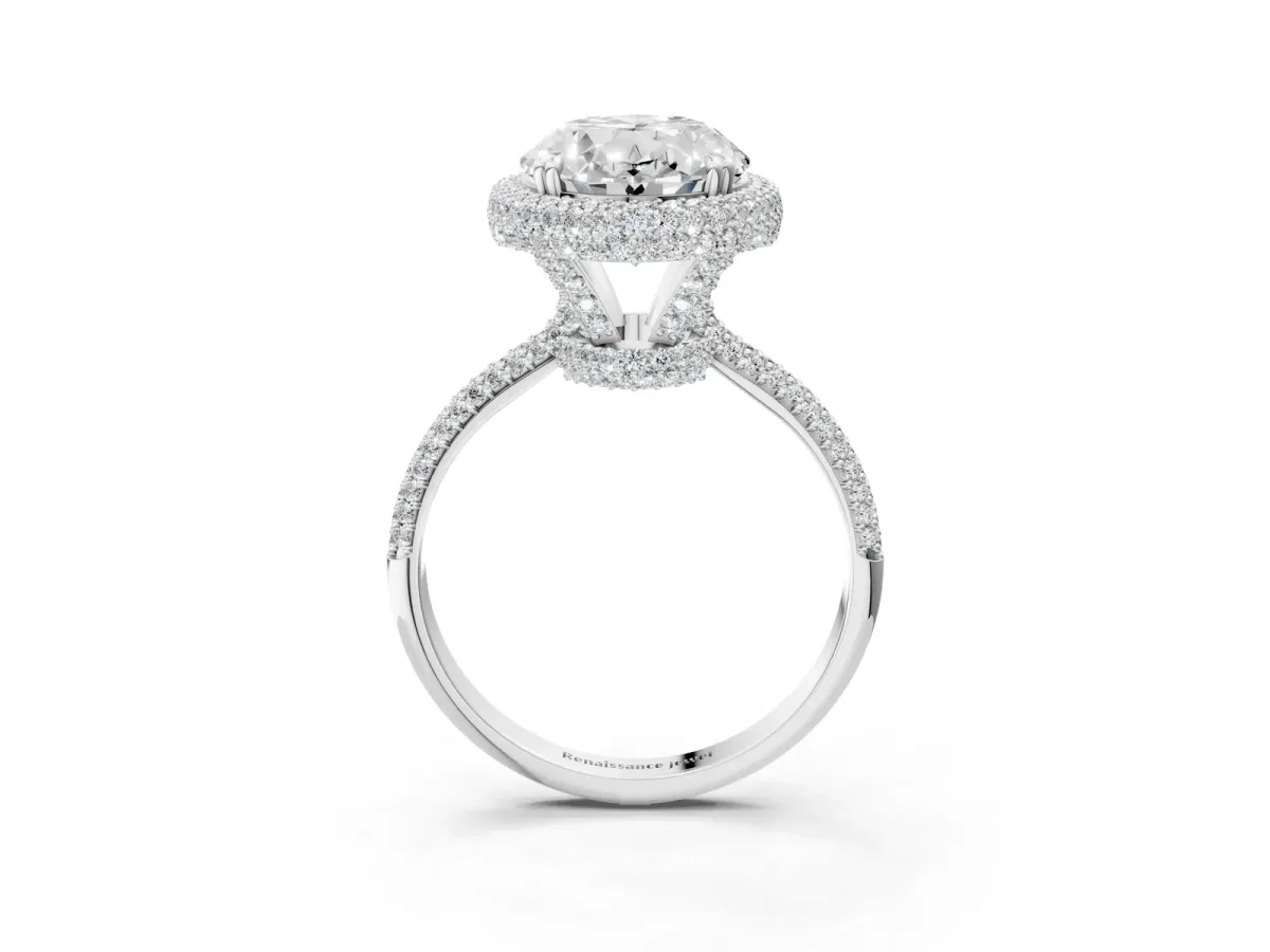 Oval Diamond Halo Ring with Round Diamond Accents Platinum