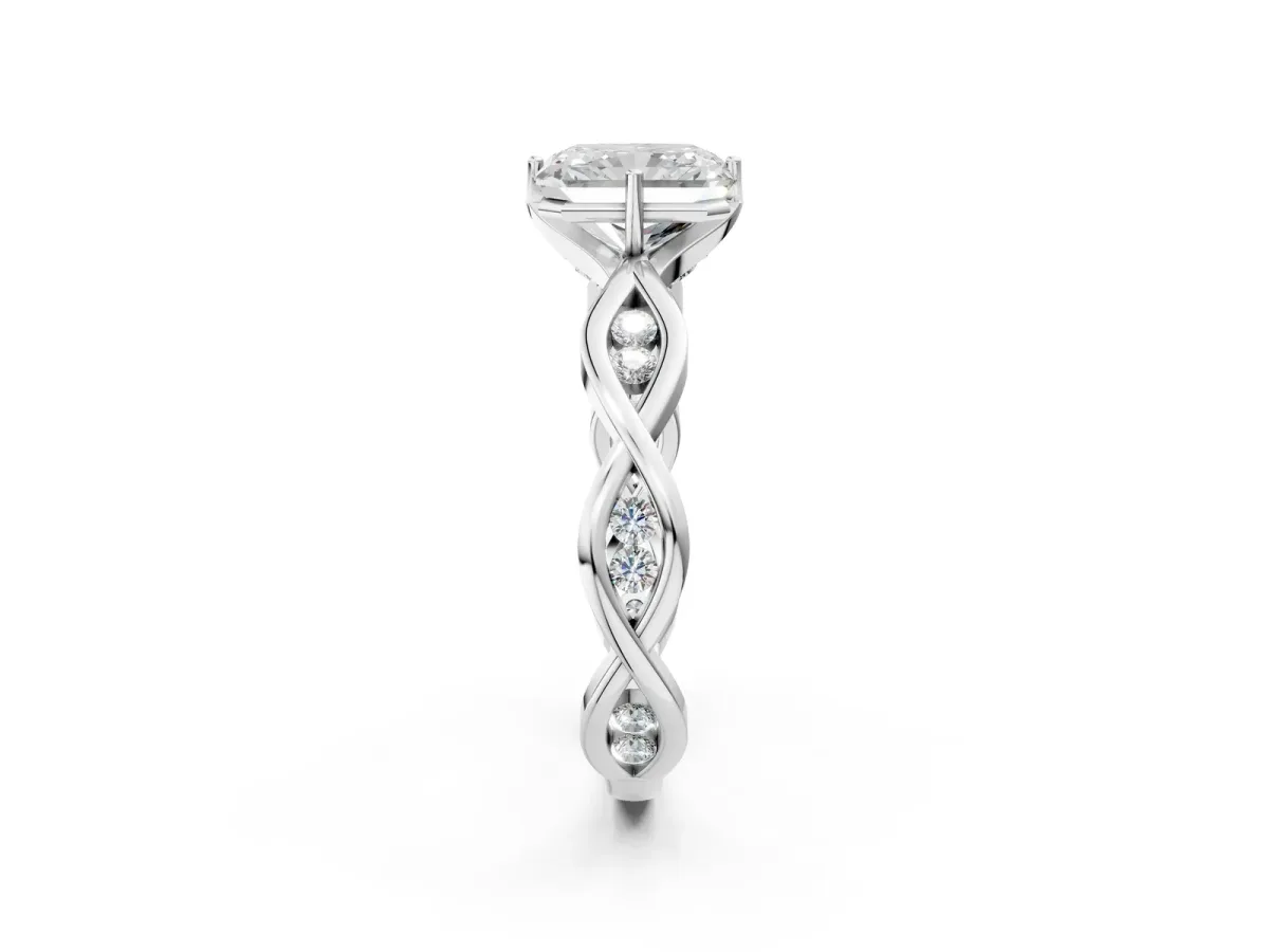 Radiant Cut Solitaire Twist Band with Leaf Prong Setting Platinum