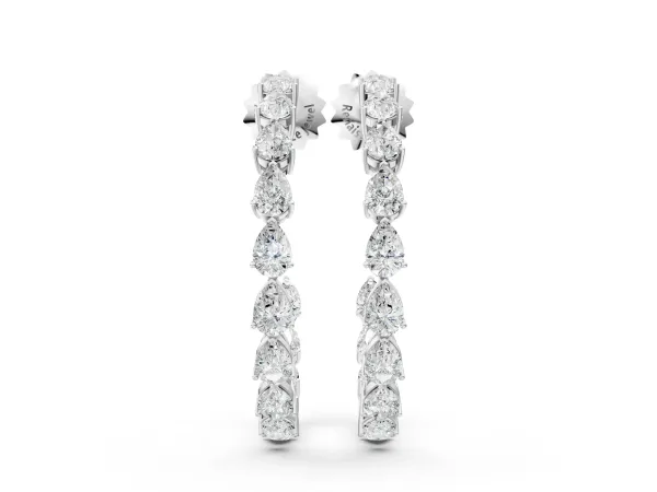 Pear Diamond Open Hoop Earrings Silver