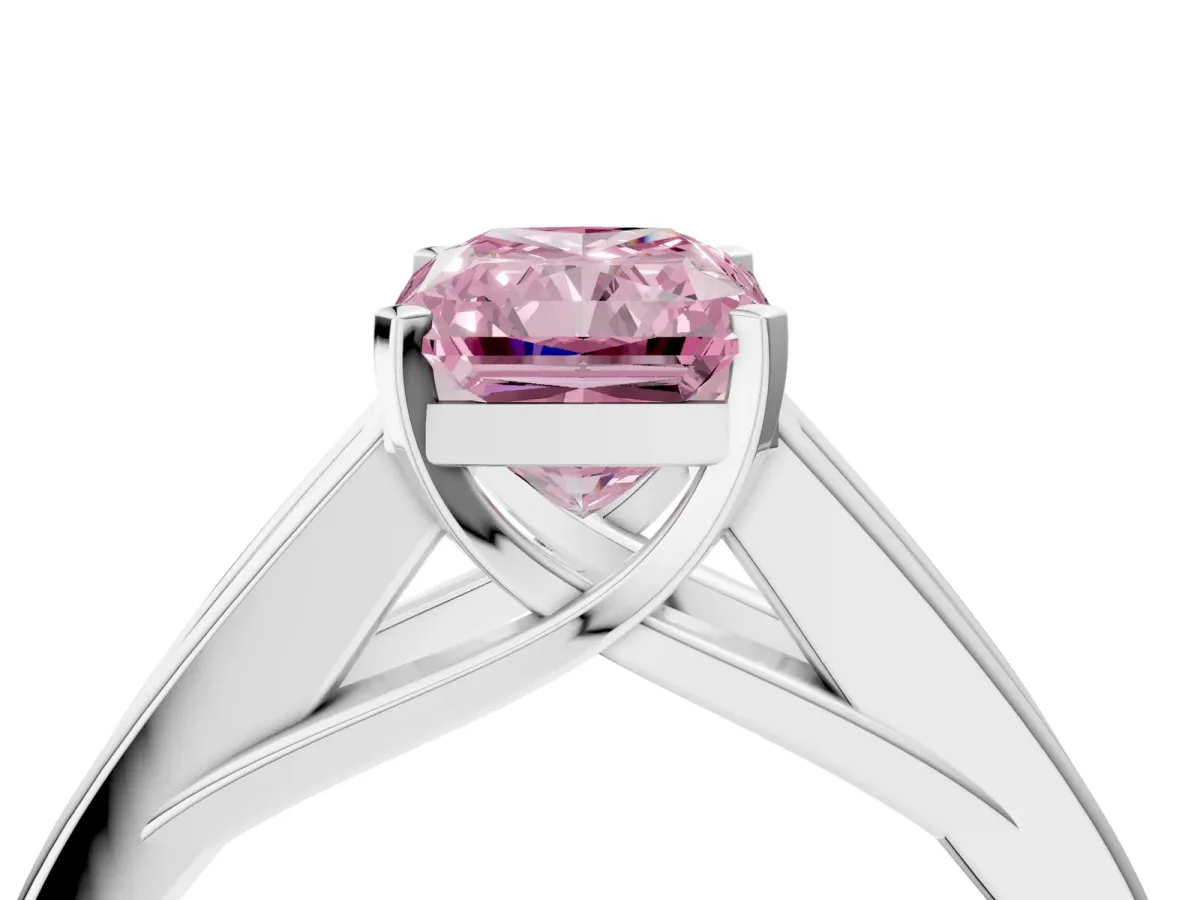 Fancy Pink Radiant Cut Cut Channel Set Solitaire Ring with Four-Prong Setting Platinum