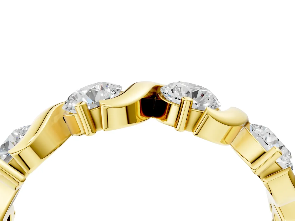 Six-Stone Round Diamond Wave Band with Shared Prong Setting Yellow gold