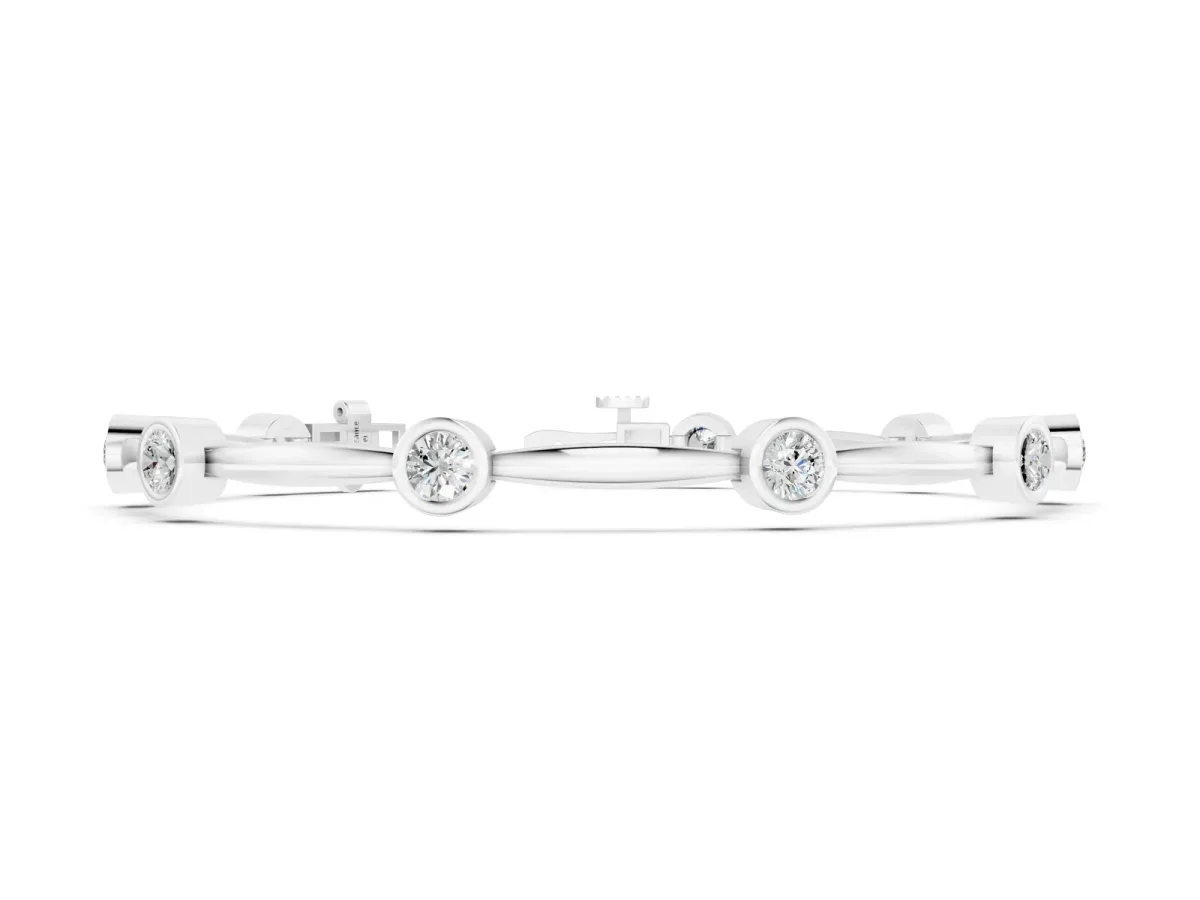 Bezel Set Round Diamond Link Bracelet with Box Clasp White gold