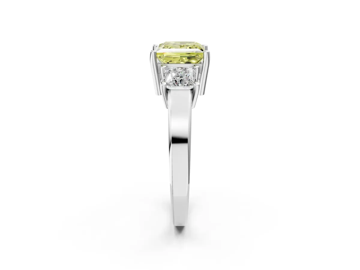 Fancy Yellow Three-Stone Princess Cut Cut Solitaire Ring with Prong Setting Platinum