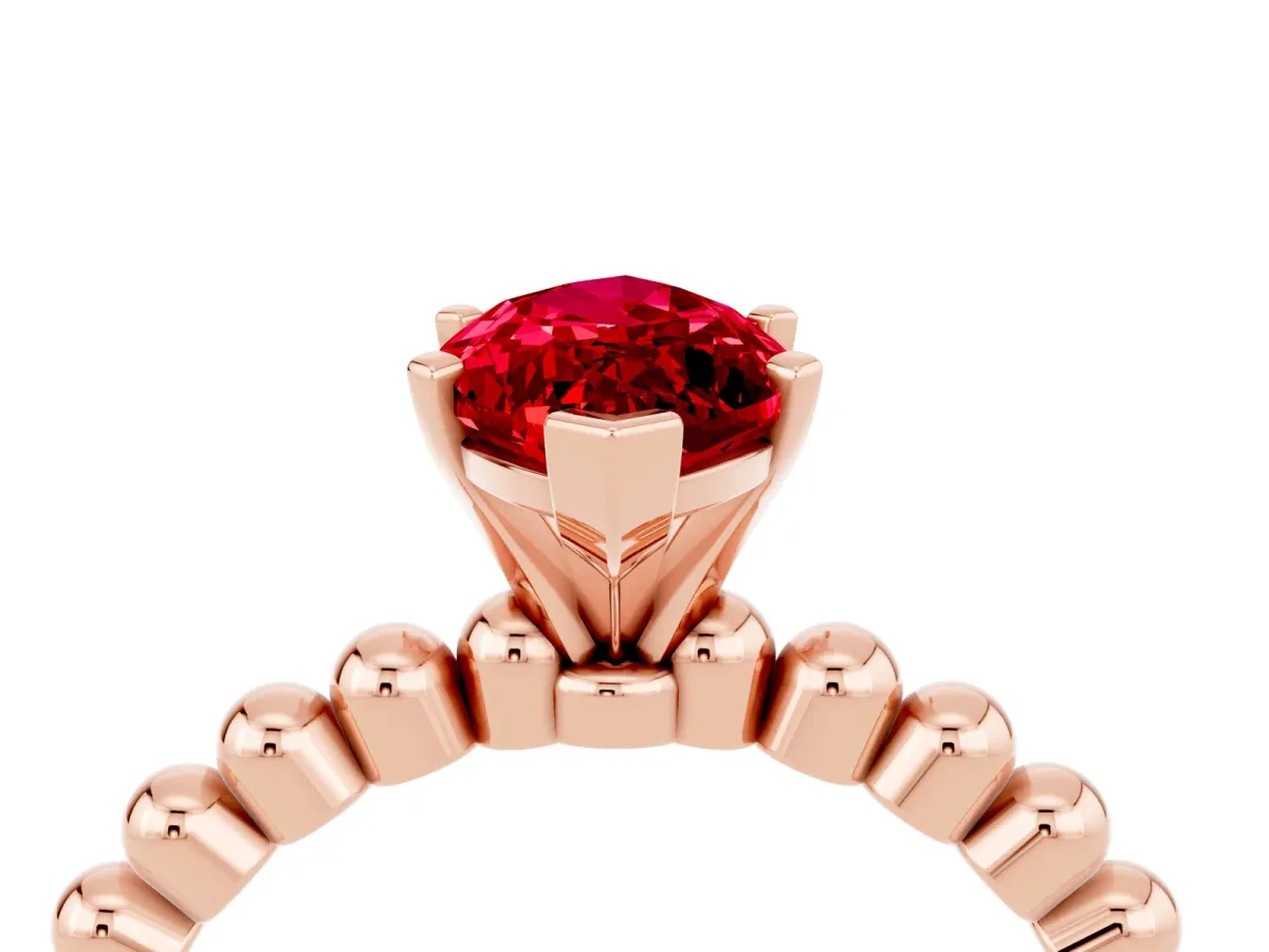 Marquise Cut Ruby Solitaire Ring with Beaded Band and Prong Setting Rose gold