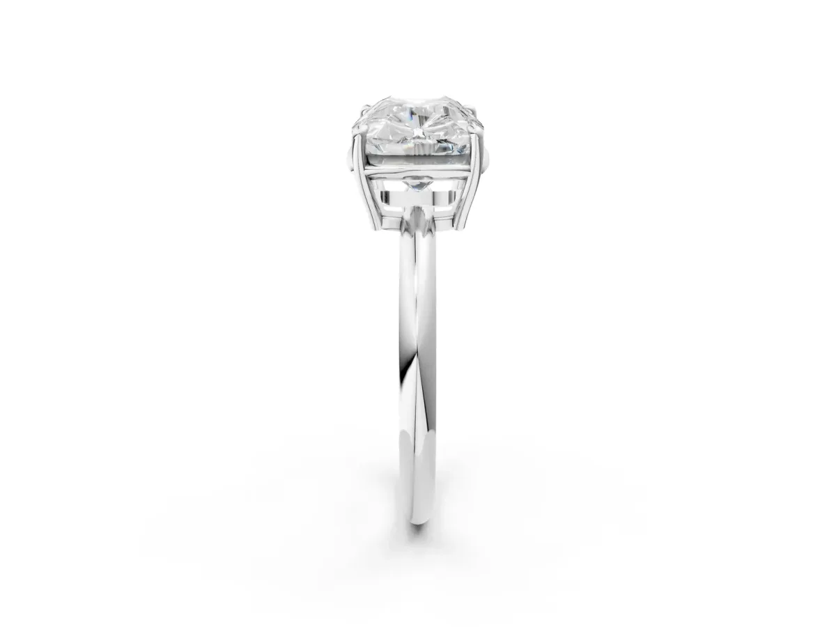 Old Mine Elongated Cushion Diamond East-West Bezel Set Four Claw Solitaire Ring White gold