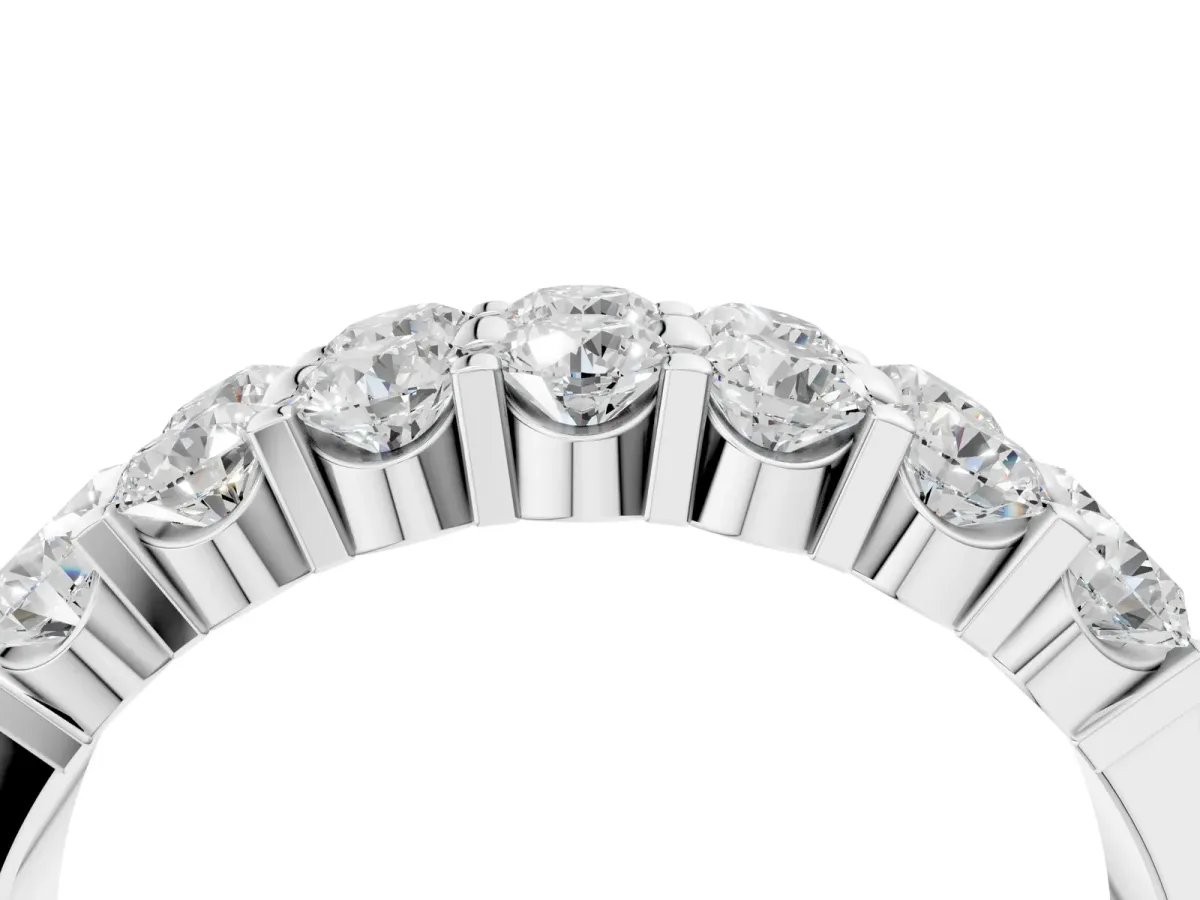 Three-Row Round Diamond Channel Band with Shared Prong Setting Platinum