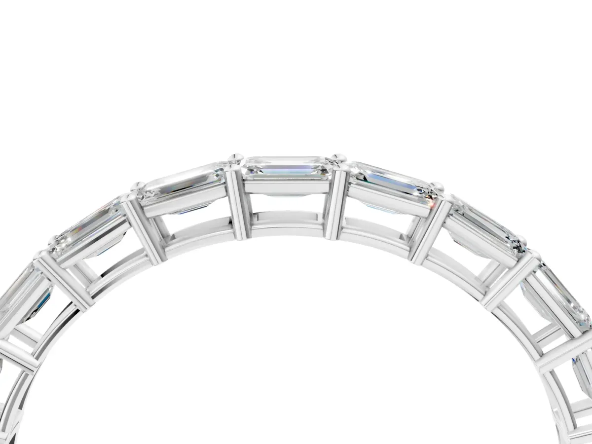 Emerald Cut Diamond Single Row Wedding Band Silver