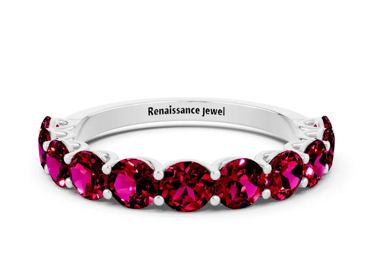 Round Garnet Shared Prong Eternity Band White gold