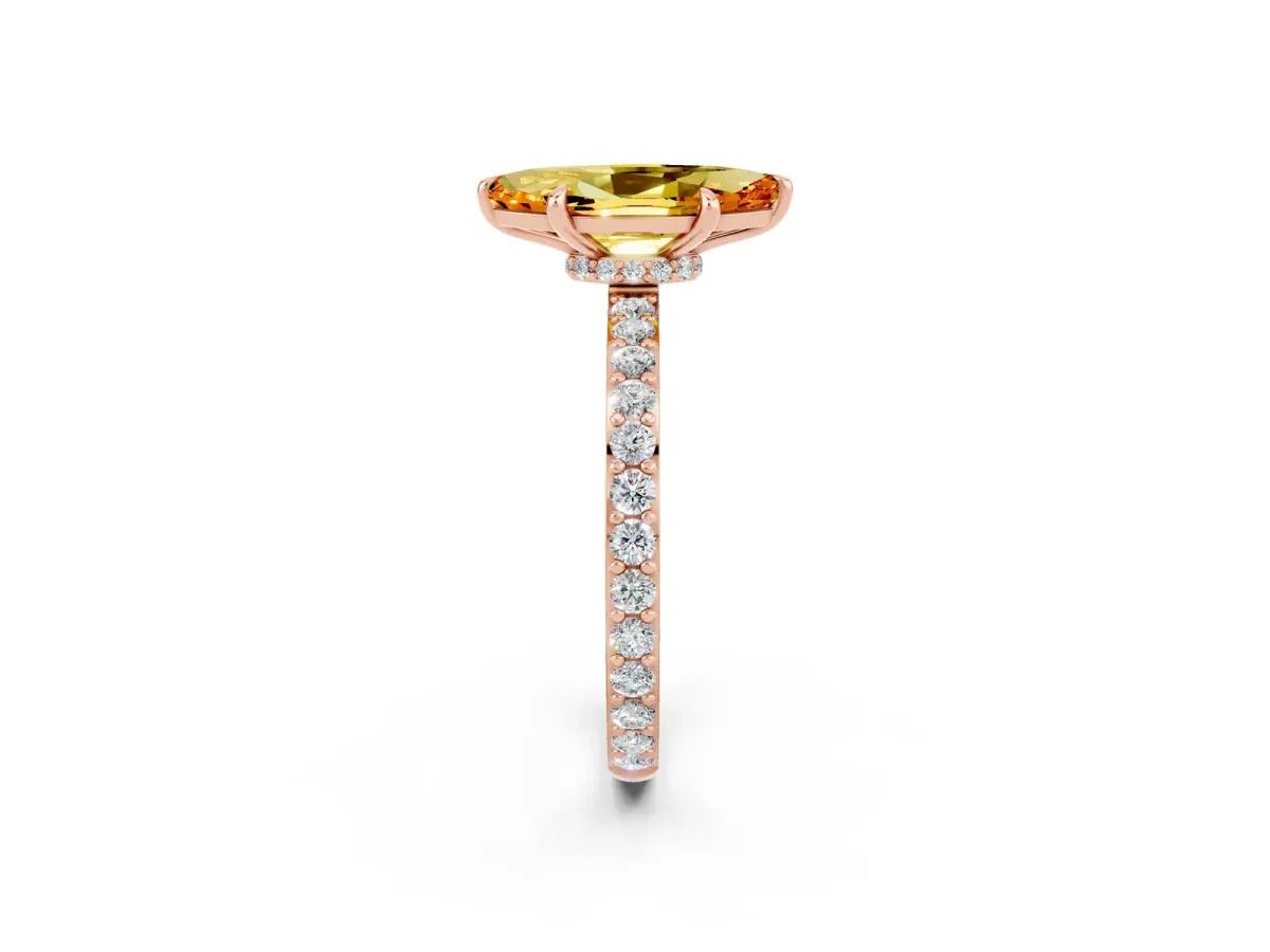 Marquise Cut Citrine Solitaire Engagement Ring with Pavé Band and Four-Prong Setting Rose gold