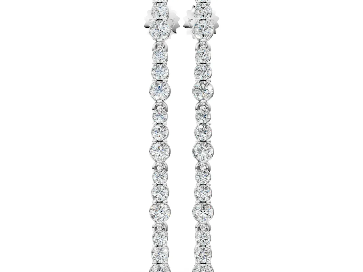 Round Diamond Graduated Dangle Earrings Silver