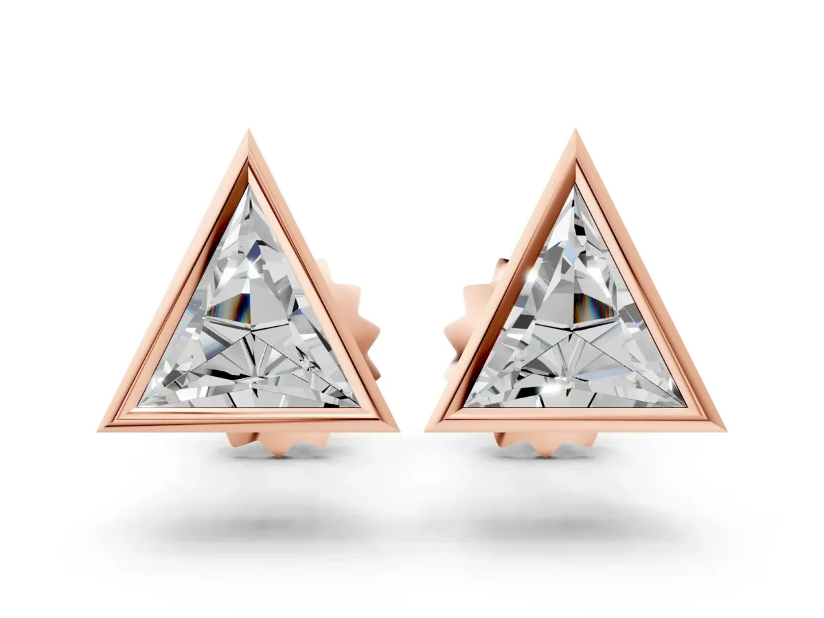Trillion Diamond Bezel-Set Solitaire Stud Earrings Rose gold