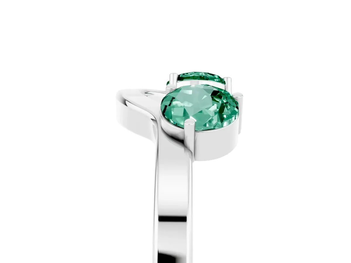 Dual Round Green Sapphire Open Band Ring with Prong Setting Silver
