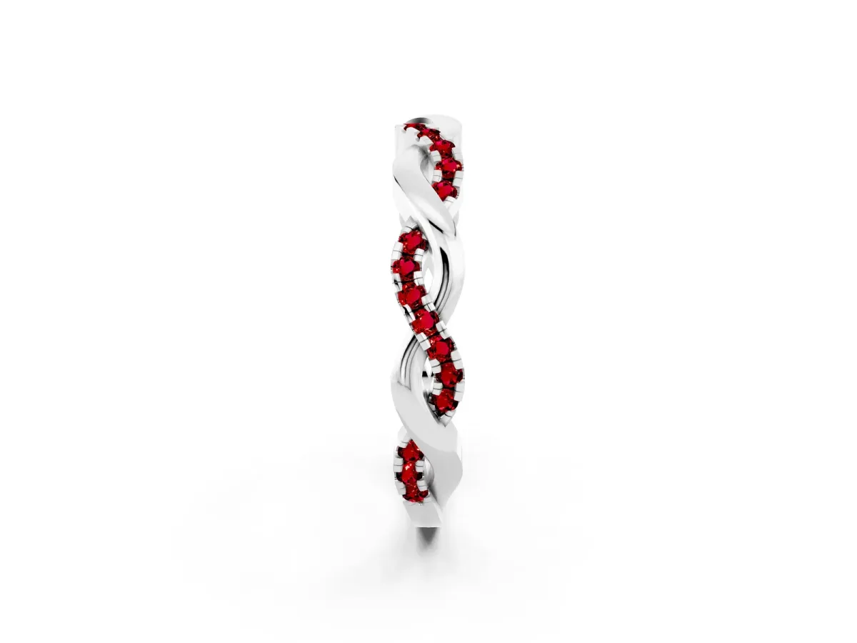 Round Ruby Twist Eternity Band with Pavé Setting Silver