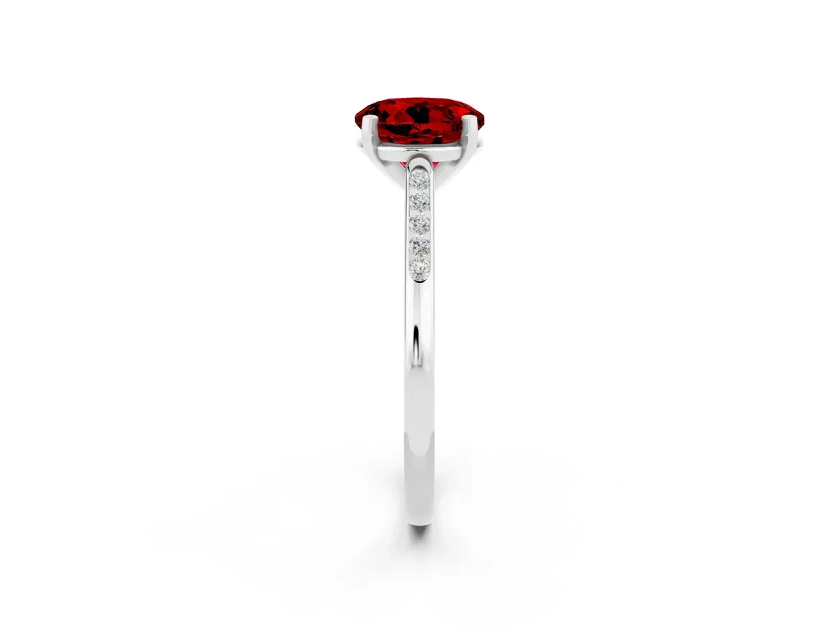 Round Cut Ruby Solitaire Ring with Channel Set Round Band and Prong Setting White gold