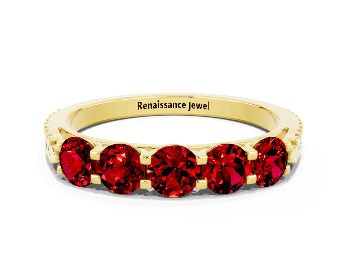 Five-Stone Round Ruby Prong-Set Band Yellow gold