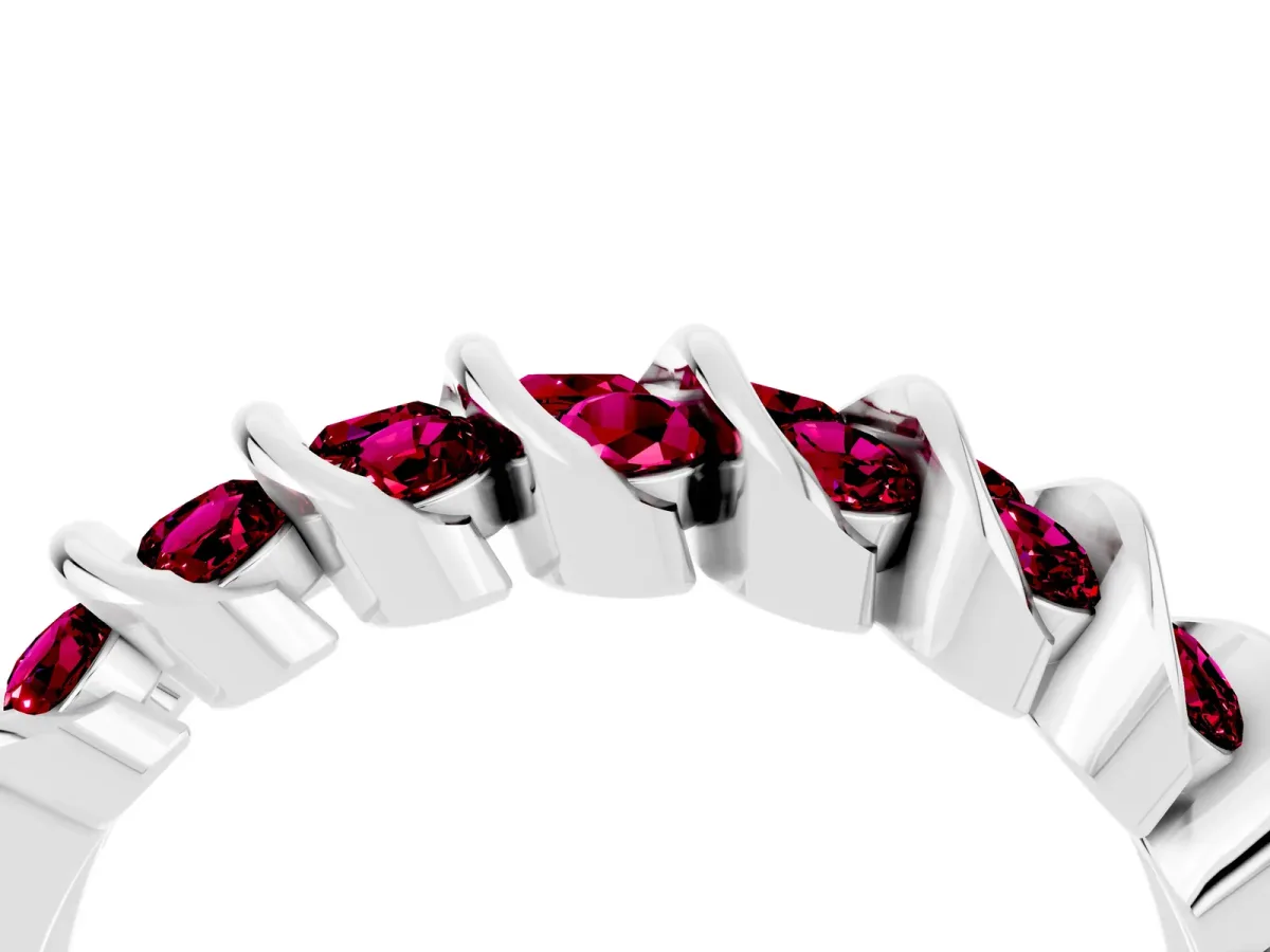 Channel Set Round Garnet Multi-Row Band Platinum